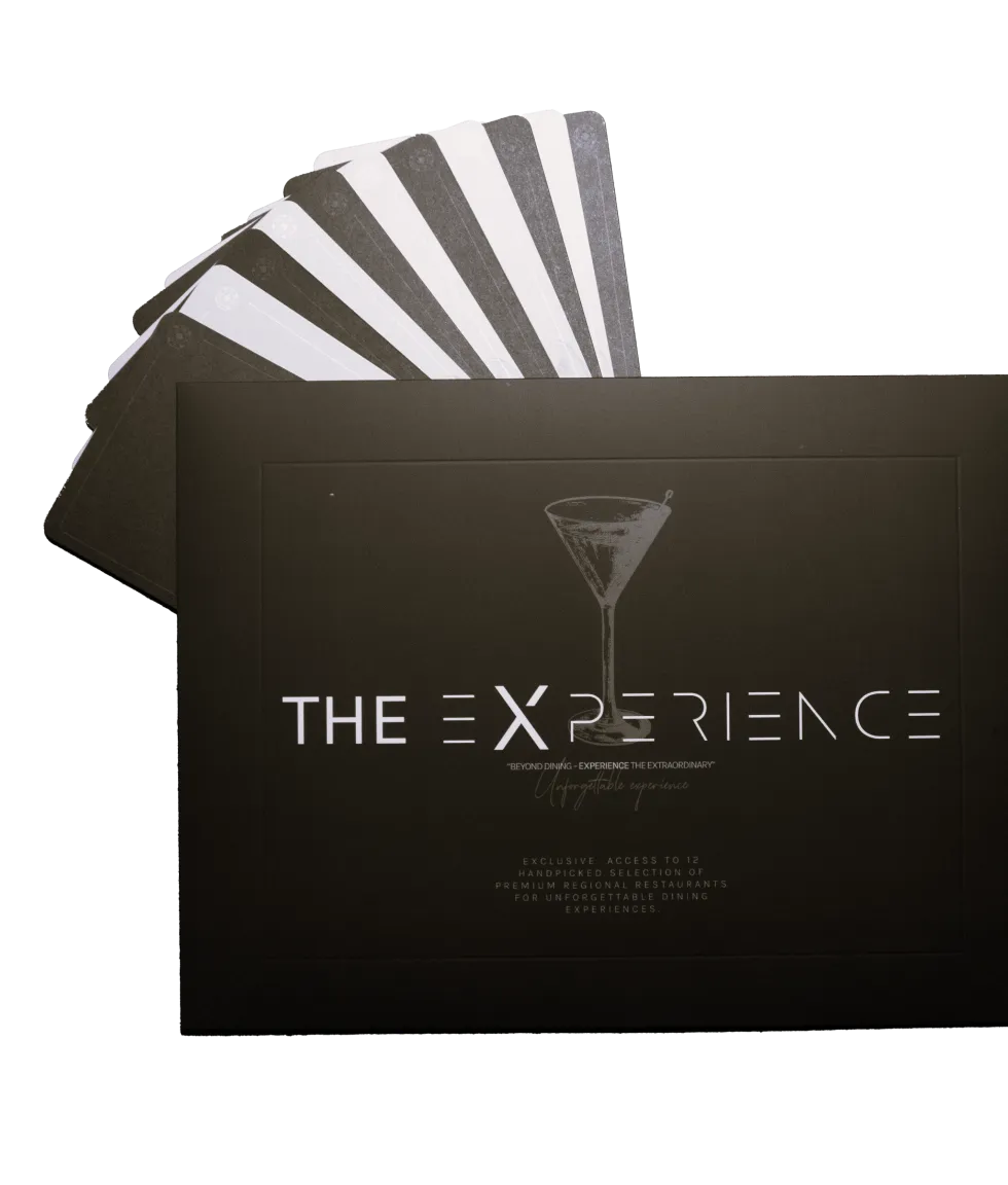 A black box with a white and black "The experience" logo on it.